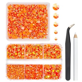 qiipii 2 Boxes 3060PCS Resin Flatback Rhinestones Oranges AB Flatback Jelly Resin Rhinestones 2mm 3mm 4mm 5mm 6mm Non Hotfix Gems Stones for Nails Face Makeup Tumblers Mugs Bottles DIY Crafts Decor
