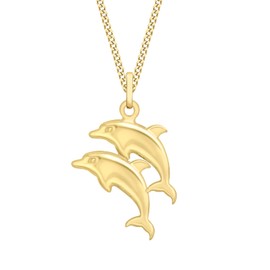 Carissima Gold Women's 9ct Yellow Gold Double Dolphin Pendant on Curb Chain Necklace of 46cm/18"
