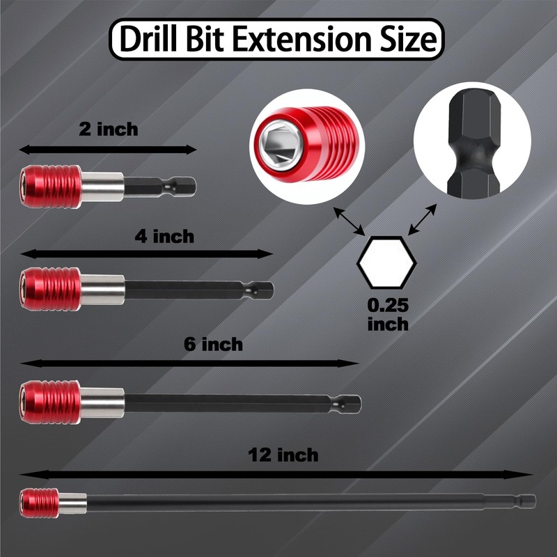 4 Pcs Drill Bit Extension, 2/4/6/12" Impact Driver Drill Extension