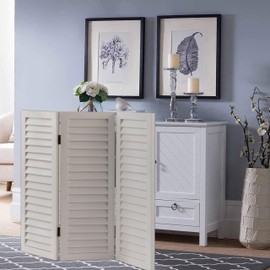 SOFE Wood Short Room Divider 3 Panel, 2.6 Ft Tall Shutters Folding Divider for Room Separation, White Room Partitions and Dividers Freestanding, Foldable Wall for Home Bedroom Office