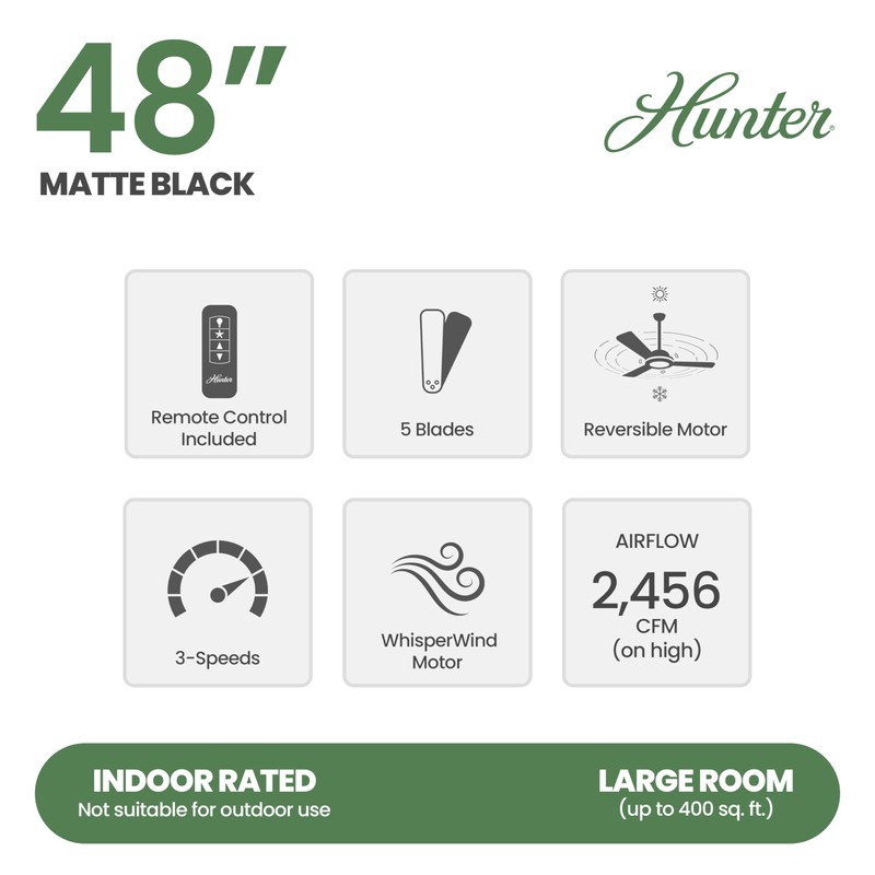 Hunter Fan 48 Inch Black Ceiling Fan with LED Light