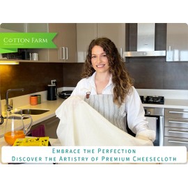 Cotton Farm Grade 100 XL Cheese Cloths - Straining & More; 36x36 Inch; 100% Unbleached Cotton Cheesecloth; Reusable with Hemmed 2 Edges; Ultra-Dense (the finest) Butter Muslin