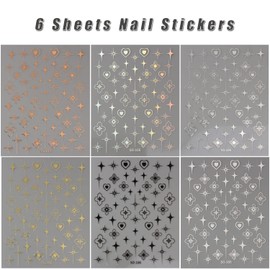 Flower Star Heart Nail Art Stickers Decals 3D Self Adhesive Nail Stickers Nail Art Supplies Colorful Laser Stickers Star Flower Heart Nail Designs Manicure Tips Charms Nail Decoration 6 Sheets