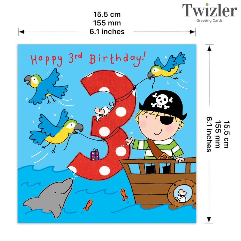 Twizler 3rd Birthday Card Boy Pirate - Age 3 Birthday