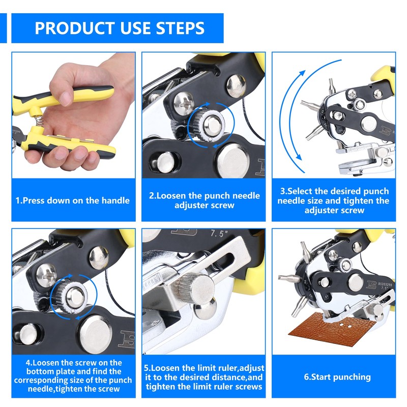 B BOSI TOOLS Leather Hole Punch,Belt Hole Puncher for Leather，Heavy