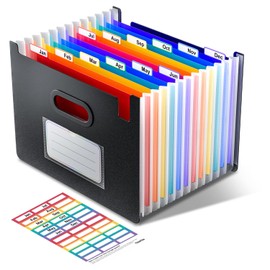 ThinkTex File Organiser, 12 Pockets Expanding File Folders, Upright and Open Top, Portable Monthly Bill Receipt Organiser, Colorful Tabs, Letter/A4 Size