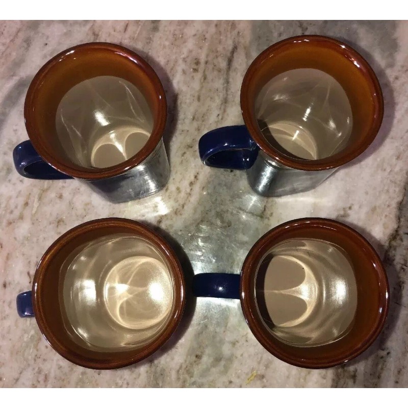 Royal Norfolk Blue/Brown Stoneware Coffee Mugs Dinnerware Cups-Set Of 4-SHIP24H