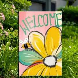 BlissYard Welcome Spring Garden Flag 12x18 Double Sided Sunflower Bee Daisy Garden Flags For Outside Outdoor Decor Yard Farmhouse Holiday Spring Summer Decorations