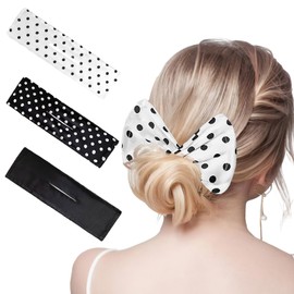 3 Pieces Deft Hair Bun Maker for Twister - Lazy Hair Curler Deft Bun Fashionable Colors Bow Maker, Cute French Twist Easy Bun Hair Bun Maker for Women & Girls Hairstyle (Black, Polka Dots)