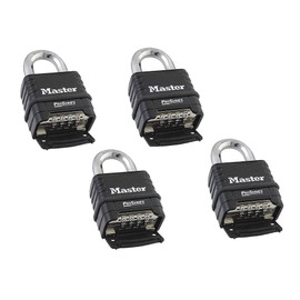 MasterLock 1178D Combination Padlock, Die Cast Body, 4 Pack Black/Silver (Keyed Different)