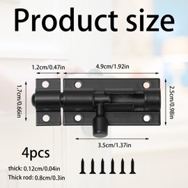 4Pcs Black Bolt Lock 2 Inch Door Bolt Small Door Lock with Screws Safety Sliding Bolt Lock Aluminium Alloy Door Bolts for Internal Doors Bedroom Bathroom Garden Gate Door Lock Bolt