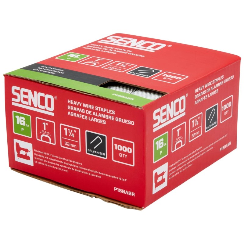 Senco P15BABR 1-1/4" 16 Gauge 1" Crown Heavy Wire Staples,