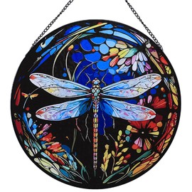 Stained Glass Window Hanging,Large Dragonfly Suncatcher,12 inch Stained Glass Suncatcher,Dragonfly Home Decor for Indoor Window,Hand Glass Panel Sun Catcher