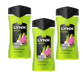 3 x 225ml | Lynx Epic Fresh 3-in-1 Bodywash Shower Gel with a Grapefruit & Tropical Pineapple Scent for a Refreshing Shower