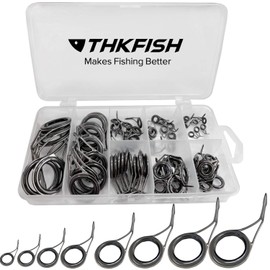 THKFISH Fishing Rod Guide Repair Kit Spinning Rod Guides Ceramics Stainless Steel Carbon Guide Repair 8 Sizes Burnished Silver 75pcs