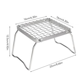 Folding Campfire Grill, 16 x 16 cm Mini Cooking Grate 304 Stainless Steel Portable Charcoal Grill Camping Pot Holder with Bag for Barbeque, Picnics, Backpacking, Outdoor BBQ