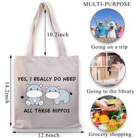 PLITI Hippo Tote Bag Hippopotamus Gift Hippo Lover Gift Yes I Really Do Need All These Hippos Inspirational Shoulder Bag(Need all hippos TGU)