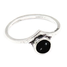 JEWELSTREZORO Cabochon-Schwarzer Onyx Edelstein-für Herren und Damen,Geschenkartikel, 925er-SterlingSilber Band Ring Schmuck TSR360BY_24 (70 (22.3))