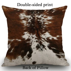 Smooffly Cushion Cover 18 x 18 Tri Color Brown Cowhide Print Throw Pillow Cover Cotton and Linen Pillow case for Sofa outdoor garden bed couch cushion 45 x 45 cm