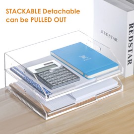 EXPUTRAN Clear Acrylic Stackable Letter Tray Desk Organizer 2 Tier A4 Paper Tray
