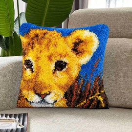 Latch Hook Set, Lion Cushion Set, DIY Latch Hook Cushion Cover, Crochet Crafts for Beginners, Kids and Adults, Handmade Embroidery Kits, Handmade, Craft, Home Decoration, Festival,