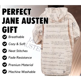 Huglanket Jane Austen Gifts for Women, Wearable Flannel Jane Austen Blanket Hoodie, Super Soft Warm Cozy with Two Large Pocket - One Size Fits Most