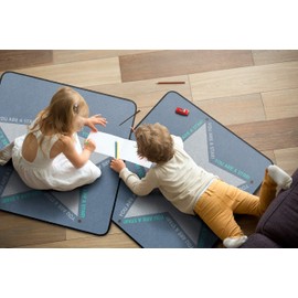 Flagship Carpets You are a Star Kid's Floor Seating Square Rug for Home or School Area Rug for Social Distance Learning, Children's Activity Room Carpet for Reading and Playing, 30" x 30", Gray/Teal