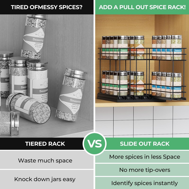 Mystozer Pull Out Spice Rack Organizer for Cabinet, Slide Out
