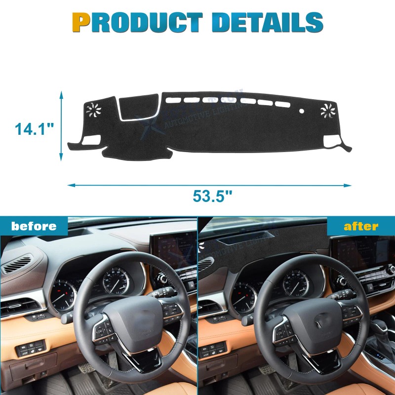Xotic Tech Fit 20-25 Toyota Highlander Dashboard Cover Anti-Sun Carpet