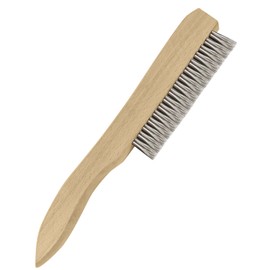 Heavy Duty Stainless Steel Wire Brush Long Curved Beechwood Handle Scratch Brush for Rust, Metal, Paint, Welding, Automotive, Household Cleaning (1Pcs 10")