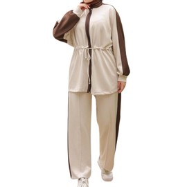 istanbul styles Subtle Turkish Hijab Tracksuit for Muslim Women - Stylish Two Piece Sportswear Set, brown, S - M