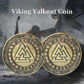 IELCJJ Viking Valknut Coin, Viking Runes Knot of The Slain Warrior Coin Nordic Mythology Warrior Symbol Amulet Viking Gifts for Men Women