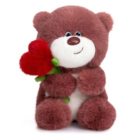 Chingcoo Teddy Bear, Plush Bear, 28 cm Teddy with Rose, Stuffed Toy Toy, Heart Rose Teddy Bear Plush Toys Gifts for Mum, Children, Lovers, Birthday, Valentine's Day, Christmas (Red Brown)