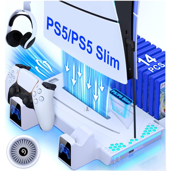 PS5 Slim Stand and Cooling Station with Controller Charging Station