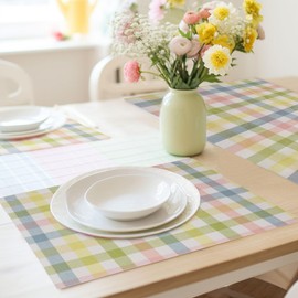 COTTON CRAFT Buffalo Check Placemats - Set of 4 Gingham Check Table Mats - Spring Summer Easter Everyday Pure Cotton Reusable Decorative Party Holiday Table Décor – 13 x 19 inches – Yellow Multi