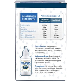 Vitamina ONEDROP D3 + K2 Frasco de 4 ML (120 Gotas) Rinde +3 meses Para Niños y Adultos 400 UI por Gota Suplemento diario Sin Azúcar Sin Sabor