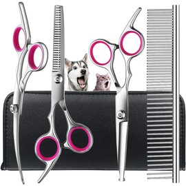 LANLIEBAO Professional Dog Grooming Scissors Kit with Safety Round Tips, Sharp and Durable Titanium Coated Pet Grooming Shears for Dog Cat