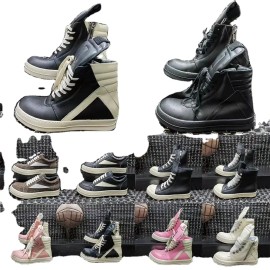2026 Rick High Top Walking Black Flat Sport shoes women designer luxury brand men women Designer High Top SneakersColor: Black, US Size: 13