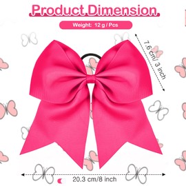 2 Packs Jumbo Cheerleading Bow 8 Inch Cheer Hair Bows Large Cheerleading Hair Bows with Ponytail Holder for Teen Girls Softball Cheerleader Outfit Uniform (Deep Rose Red)