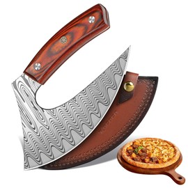 ROCOCO Pizza Cutter Ulu Knife – Full Tang Mezzaluna Rocker Chopper with Sheath for Kitchen, Camping, BBQ, Gifts Men Women