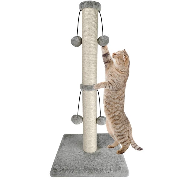 Dimaka Cat Scratching Post, Cat Scratcher for Large Cats with Teasing Toy Ball, Natural Sisal White and Grey (Vertial Tree)