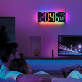 YISILE 13" Digital Wall Clock with Night Light,8 RGB Color,Dual Alarms with Large Display, Dimmer, Auto DST, Voice Control, Auto Time Sync,Remote Control for Living Room Bedroom,Gift for All Ages