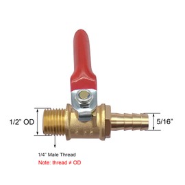 BesNPT Brass 1/4" NPT Male to 5/16" Barb Shut-Off Ball Valve for Water Fuel Air (Pack of 2)