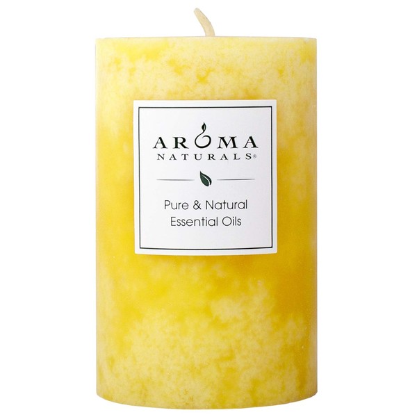 Aroma Naturals Essential Oil Orange and Lemongrass Scented Pillar Candle, Ambiance, 2.5 inch x 4 inch, Yellow