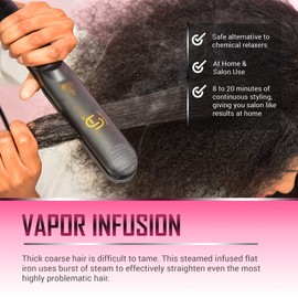 Le Angelique Professional Steam Hair Straightener - 2-in-1 Flat Iron Steamer - Silk Press Results - Works on Thick Coarse Hair | Home & Salon Use | Ceramic Tourmaline Plates - Steam and Temp Control