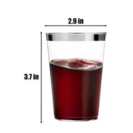50 pcs Plastic Tumbler Cups,10 OZ Clear Tumblers with Silver Rim,Reusable Elegant Party Cups for Holiday Gathering & Parties