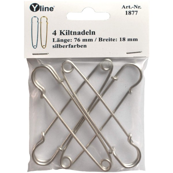 4 Kilt Pins 76 mm Silver Maxi Safety Pins Large