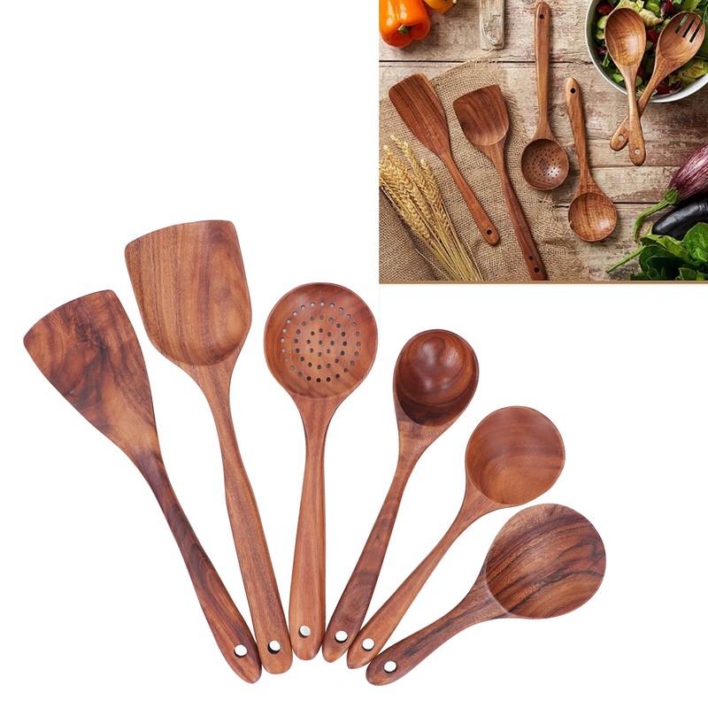 Kitchen Utensils Set Wooden Spatulas Spoons Comfortable Grip Minimaliset Kitchen
