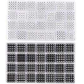 SJZWSD 2000+ Pieces Letter Beads, 2 Box Set Alphabet Beads for Bracelets, Round Number & Heart Beads, 5 m Elastic Cord Jewellery Craft Set, Ideal for Friendship Bracelets (White + Black)