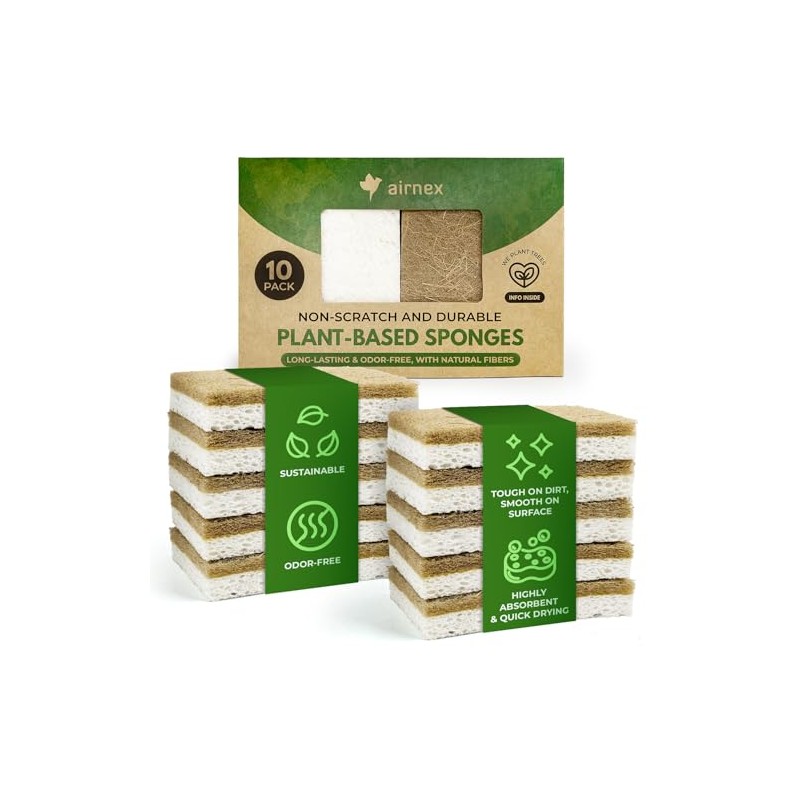 AIRNEX Paquete de 10 esponjas de Cocina Naturales biodegradables –
